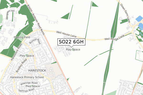 SO22 6GH map - small scale - OS Open Zoomstack (Ordnance Survey)