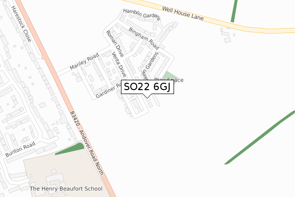 SO22 6GJ map - large scale - OS Open Zoomstack (Ordnance Survey)