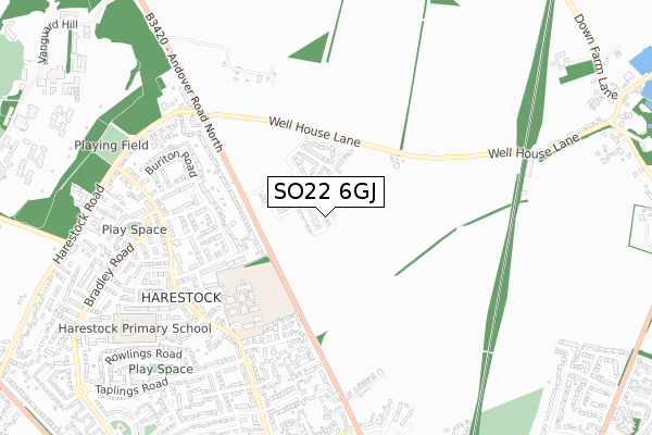 SO22 6GJ map - small scale - OS Open Zoomstack (Ordnance Survey)