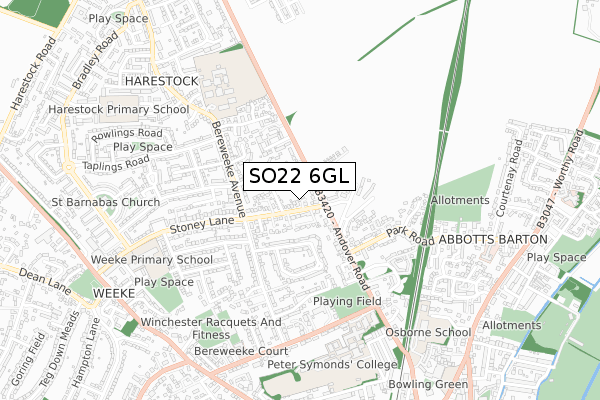 SO22 6GL map - small scale - OS Open Zoomstack (Ordnance Survey)