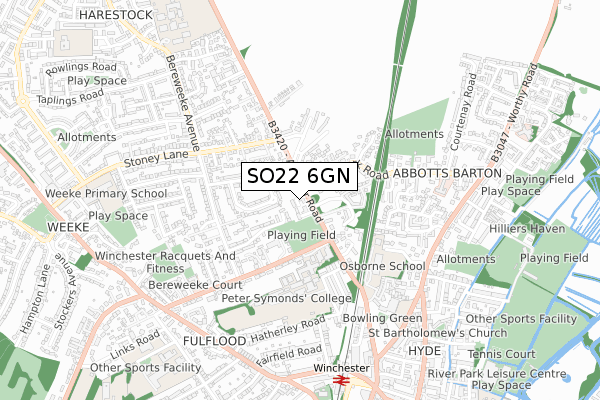 SO22 6GN map - small scale - OS Open Zoomstack (Ordnance Survey)