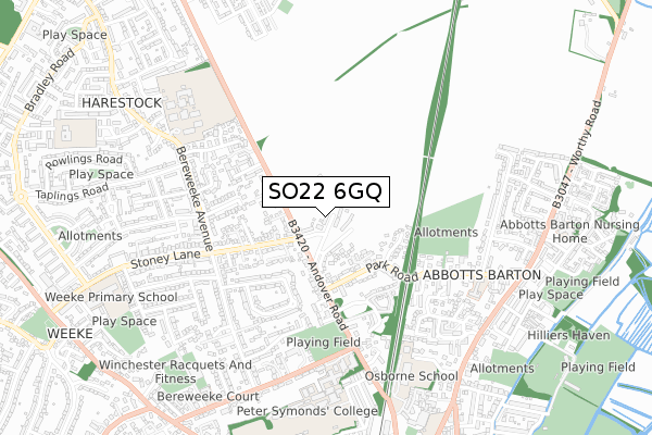 SO22 6GQ map - small scale - OS Open Zoomstack (Ordnance Survey)