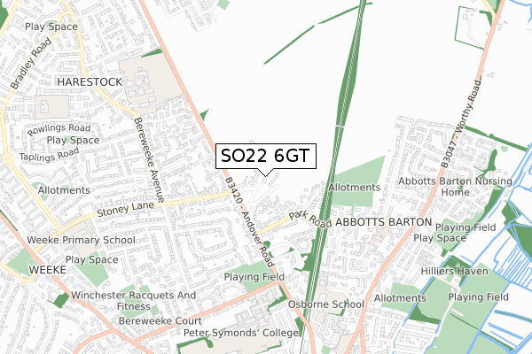 SO22 6GT map - small scale - OS Open Zoomstack (Ordnance Survey)