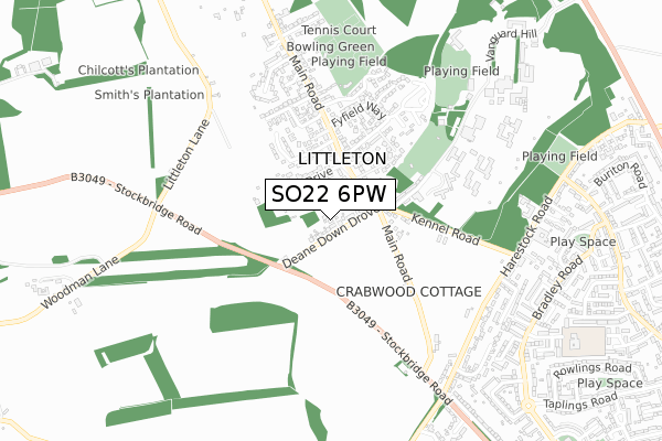 SO22 6PW map - small scale - OS Open Zoomstack (Ordnance Survey)