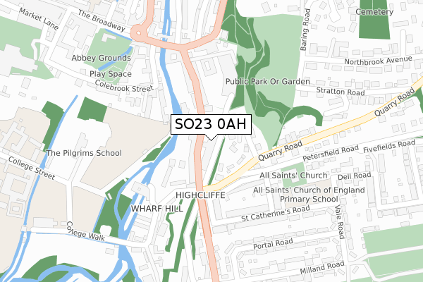 SO23 0AH map - large scale - OS Open Zoomstack (Ordnance Survey)