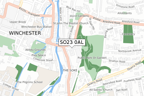 SO23 0AL map - large scale - OS Open Zoomstack (Ordnance Survey)