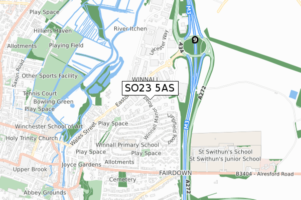 SO23 5AS map - small scale - OS Open Zoomstack (Ordnance Survey)