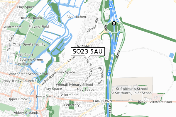 SO23 5AU map - small scale - OS Open Zoomstack (Ordnance Survey)