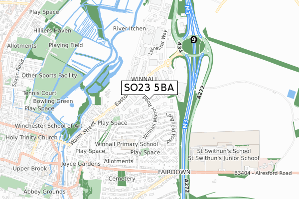 SO23 5BA map - small scale - OS Open Zoomstack (Ordnance Survey)