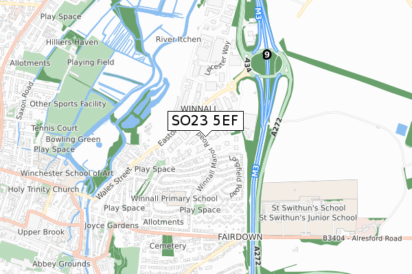 SO23 5EF map - small scale - OS Open Zoomstack (Ordnance Survey)
