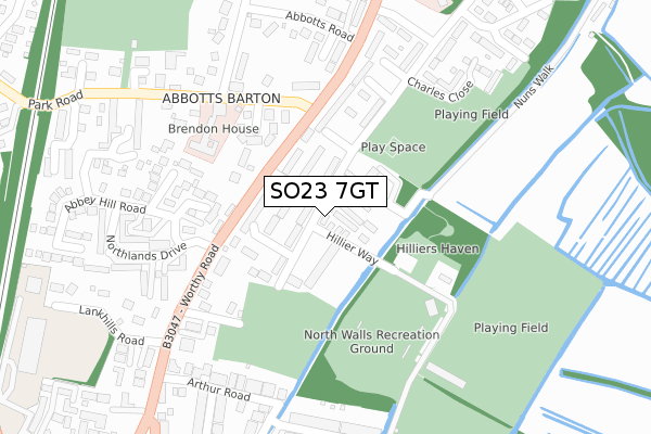 SO23 7GT map - large scale - OS Open Zoomstack (Ordnance Survey)