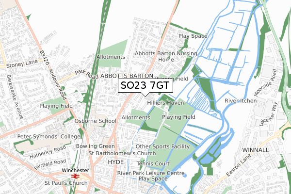 SO23 7GT map - small scale - OS Open Zoomstack (Ordnance Survey)