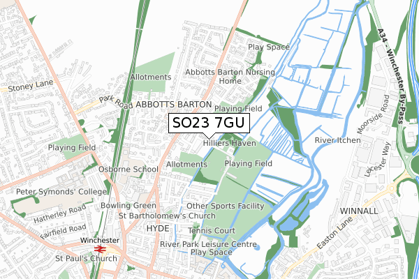 SO23 7GU map - small scale - OS Open Zoomstack (Ordnance Survey)