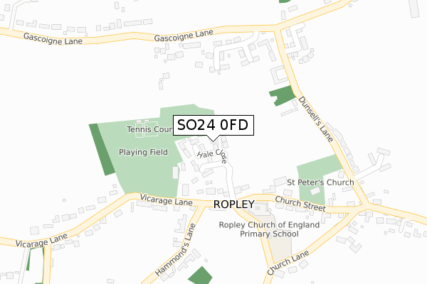 SO24 0FD map - large scale - OS Open Zoomstack (Ordnance Survey)