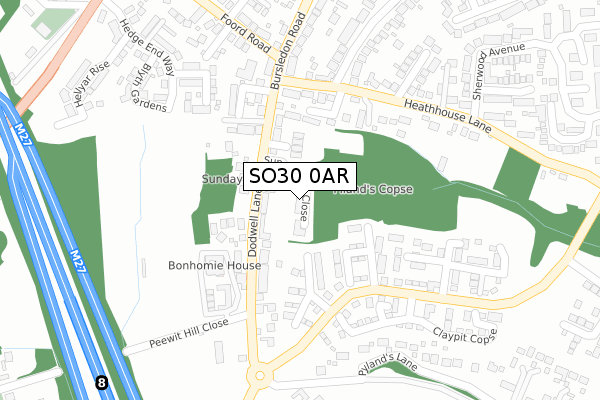 SO30 0AR map - large scale - OS Open Zoomstack (Ordnance Survey)