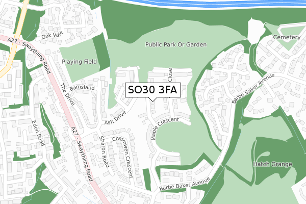 SO30 3FA map - large scale - OS Open Zoomstack (Ordnance Survey)