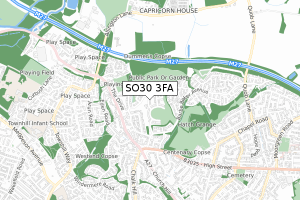 SO30 3FA map - small scale - OS Open Zoomstack (Ordnance Survey)