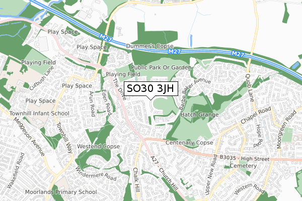 SO30 3JH map - small scale - OS Open Zoomstack (Ordnance Survey)