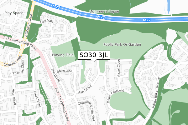 SO30 3JL map - large scale - OS Open Zoomstack (Ordnance Survey)