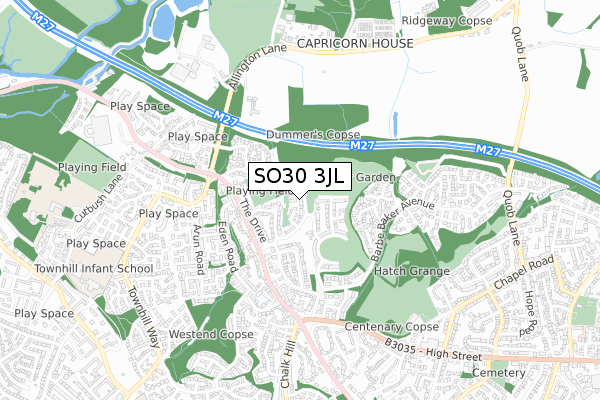 SO30 3JL map - small scale - OS Open Zoomstack (Ordnance Survey)