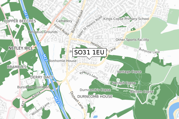 SO31 1EU map - small scale - OS Open Zoomstack (Ordnance Survey)