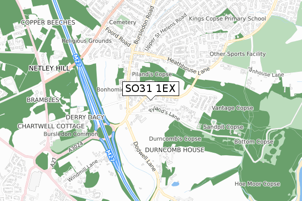 SO31 1EX map - small scale - OS Open Zoomstack (Ordnance Survey)