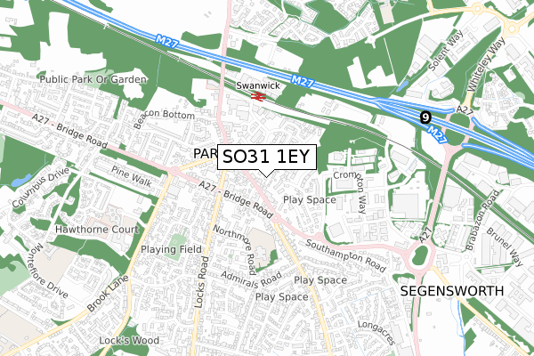 SO31 1EY map - small scale - OS Open Zoomstack (Ordnance Survey)