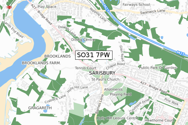 SO31 7PW map - small scale - OS Open Zoomstack (Ordnance Survey)