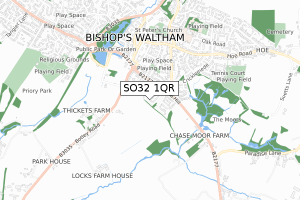 SO32 1QR map - small scale - OS Open Zoomstack (Ordnance Survey)