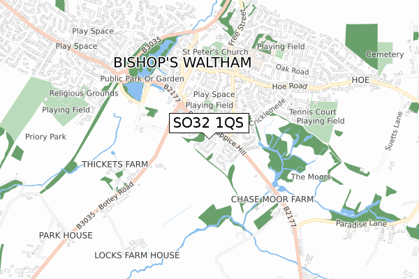 SO32 1QS map - small scale - OS Open Zoomstack (Ordnance Survey)