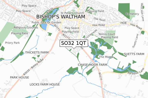 SO32 1QT map - small scale - OS Open Zoomstack (Ordnance Survey)