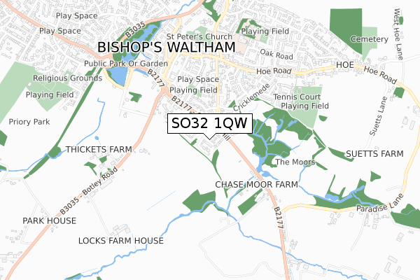 SO32 1QW map - small scale - OS Open Zoomstack (Ordnance Survey)