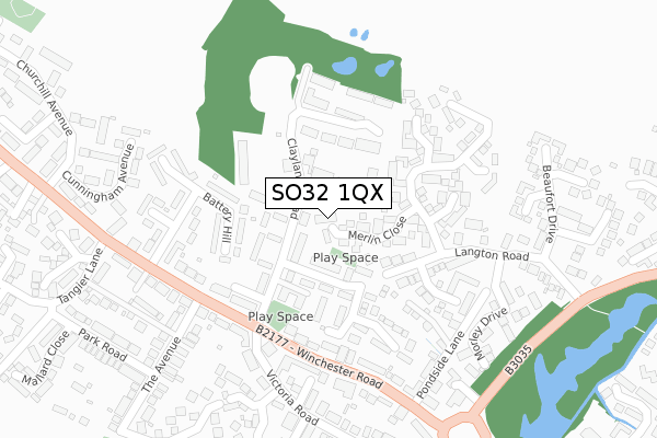 SO32 1QX map - large scale - OS Open Zoomstack (Ordnance Survey)