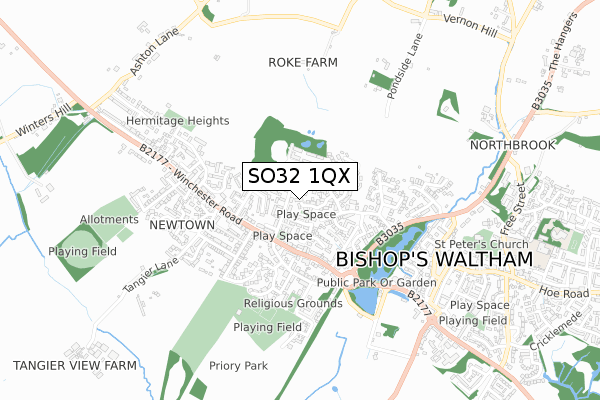 SO32 1QX map - small scale - OS Open Zoomstack (Ordnance Survey)