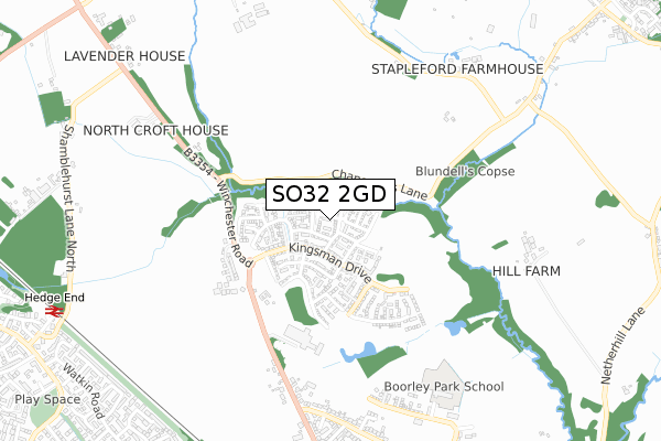 SO32 2GD map - small scale - OS Open Zoomstack (Ordnance Survey)