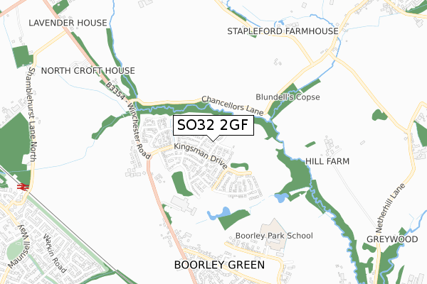 SO32 2GF map - small scale - OS Open Zoomstack (Ordnance Survey)