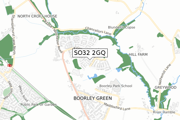 SO32 2GQ map - small scale - OS Open Zoomstack (Ordnance Survey)