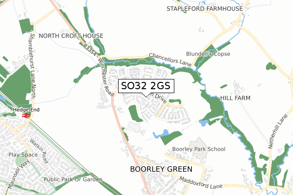 SO32 2GS map - small scale - OS Open Zoomstack (Ordnance Survey)