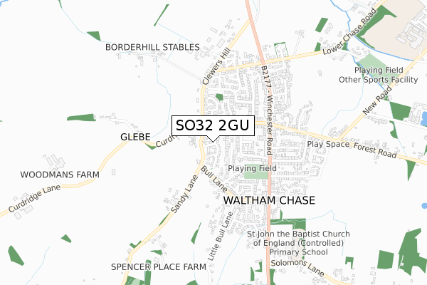 SO32 2GU map - small scale - OS Open Zoomstack (Ordnance Survey)