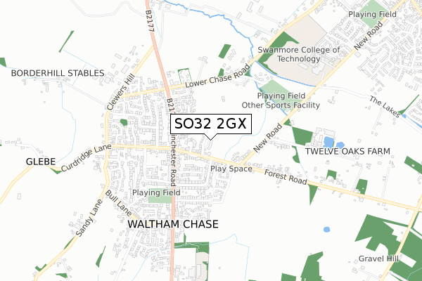 SO32 2GX map - small scale - OS Open Zoomstack (Ordnance Survey)