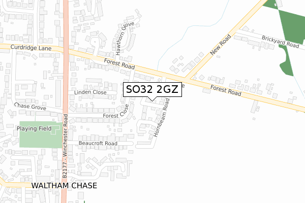 SO32 2GZ map - large scale - OS Open Zoomstack (Ordnance Survey)