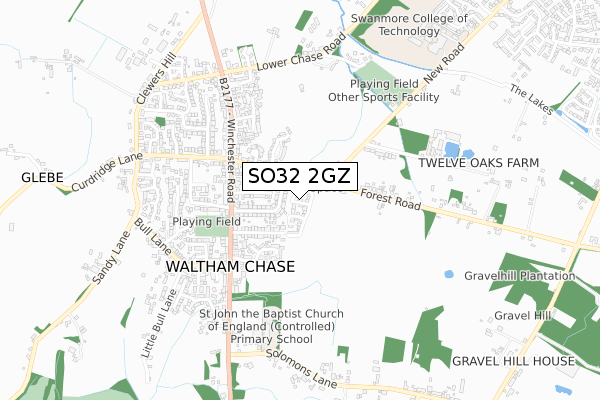 SO32 2GZ map - small scale - OS Open Zoomstack (Ordnance Survey)