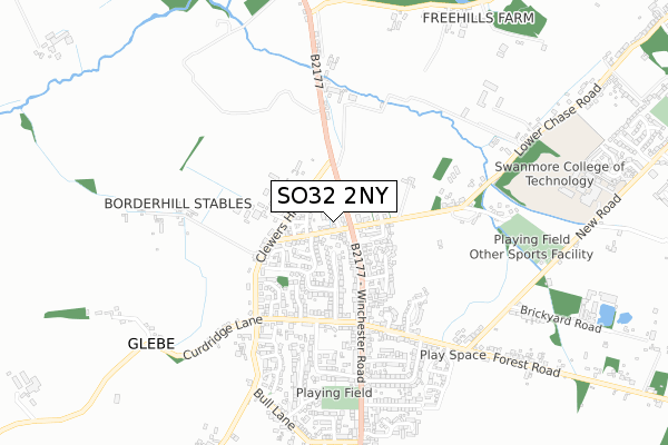 SO32 2NY map - small scale - OS Open Zoomstack (Ordnance Survey)