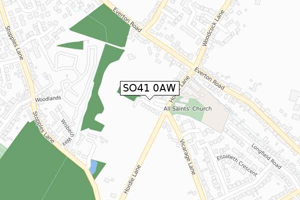 SO41 0AW map - large scale - OS Open Zoomstack (Ordnance Survey)