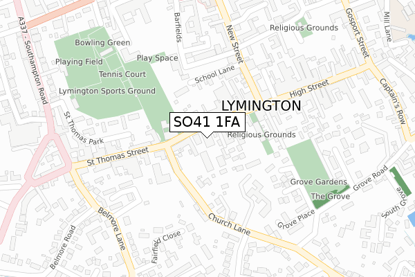 SO41 1FA map - large scale - OS Open Zoomstack (Ordnance Survey)