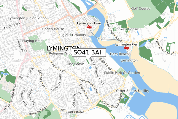 SO41 3AH map - small scale - OS Open Zoomstack (Ordnance Survey)