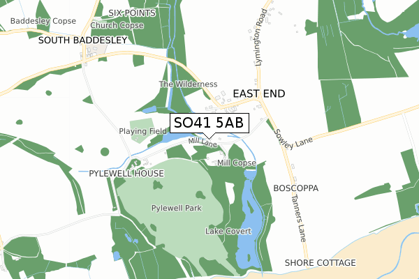 SO41 5AB map - small scale - OS Open Zoomstack (Ordnance Survey)