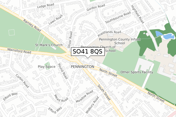 SO41 8QS map - large scale - OS Open Zoomstack (Ordnance Survey)