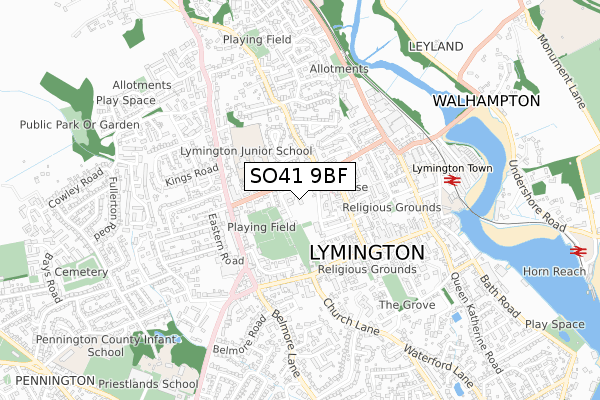 SO41 9BF map - small scale - OS Open Zoomstack (Ordnance Survey)