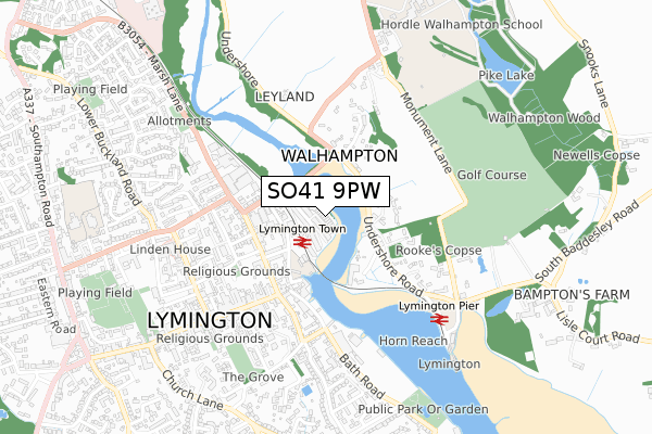 SO41 9PW map - small scale - OS Open Zoomstack (Ordnance Survey)